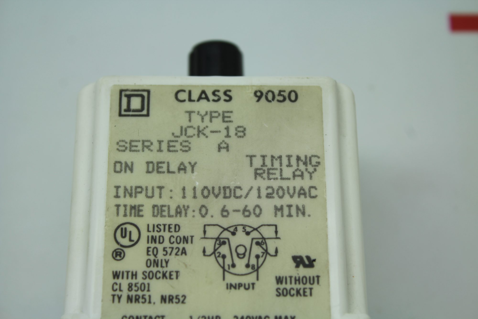 Square D Class 9050 Type JCK-18 Series A On Delay Timing Relay